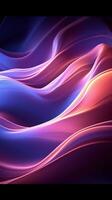abstract neon golven ultraviolet licht, een oogverblindend laser tonen backdrop verticaal mobiel behang ai gegenereerd foto