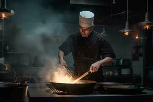 chef gekleed zwart Koken. genereren ai foto