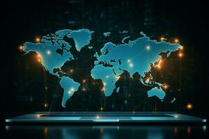 modern website ontwerp met een wereld kaart, symboliseert globaal connectiviteit ai gegenereerd foto