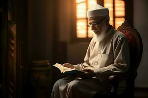 moslim Mens lezen een boek ai generatief foto