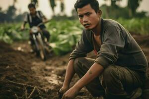 Indonesisch Mens en moeilijk werk ai generatief foto