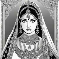 mooi Indisch bruid in rood Lehenga op zoek Bij de camera, traditioneel Indisch bruiloft, generatief ai foto