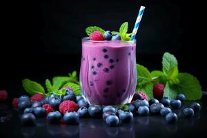 scherp vers bosbes smoothie. genereren ai foto