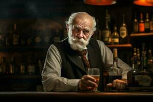barman oud Mens bar. genereren ai foto