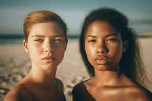 twee Dames strand. genereren ai foto