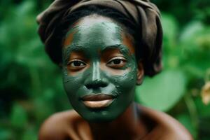 huid behandeling groen gezicht masker. genereren ai foto