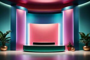 Product vitrine, luxe podium, gloeiend luxe vitrine, ai generatief foto