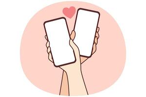 paar handen met telefoons en internet dating foto