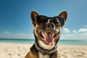 pawsitief ontspannen - openhartig levensstijl schot van een speels hond genieten van de strand - ai gegenereerd foto