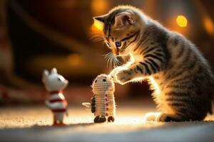 huiselijk genot - vastleggen de vreugde van een kittens speeltijd - ai gegenereerd foto