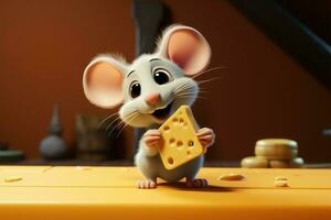 kaas liefhebbend muis tekenfilm animatie vitrines een glimlachen weinig muis ai gegenereerd foto
