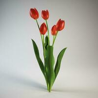 rood tulpen en vers groen bladeren. foto