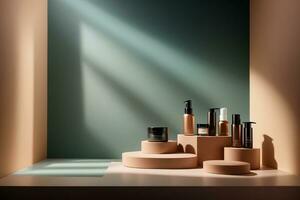 Product vitrine, luxe podium, gloeiend luxe vitrine, ai generatief foto