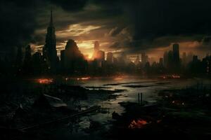 woestenij Apocalypse stad donker. genereren ai foto