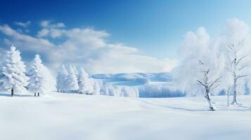 ai generatief. mooi winter landschap met sneeuw gedekt bomen foto