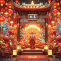 Chinese nieuw jaar achtergrond met traditioneel lantaarns, kaarsen en bloemen. foto