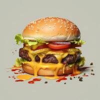 groot smakelijk cheeseburger met rundvlees pasteitje, sla, tomaat en kaas ai gegenereerd foto