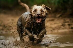 hond vuil modder rennen. genereren ai foto