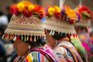 Peru traditioneel kleurrijk hoeden. genereren ai foto