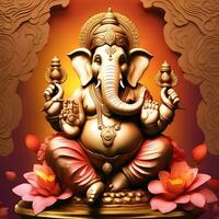 ganesh--hindoe-lord-ganesha-op-decoratieve-achtergrond--grafische-poster-moderne-kunst, heer ganesha beeldhouwwerk met decoratief elementen - ai generatief foto