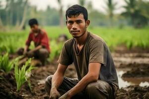 Indonesisch Mens en moeilijk werk ai generatief foto