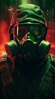 cyberpunk gas- masker karakter met groen thema. generatief ai foto