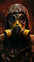 fantasie karakter vervelend gas- masker met geel cyberpunk thema. generatief ai foto