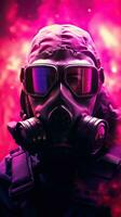 cyberpunk karakter vervelend gas- masker met roze thema. generatief ai foto