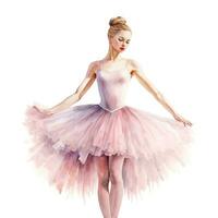 waterverf illustratie van een balletdanseres, jong meisje, tutu, pointe schoenen, vol lengte danser foto