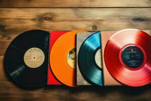 vinyl records en papier covers melodie. genereren ai foto