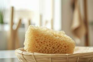 natuurlijk loofah spons voorwerp Bij tafel. genereren ai foto