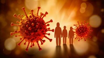 waarschuwing van pandemisch ten gevolge naar covid-19 met silhouet van een familie ai gegenereerd foto