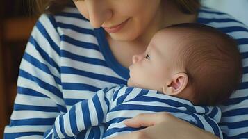 jong moeder Holding haar baby. generatief ai foto