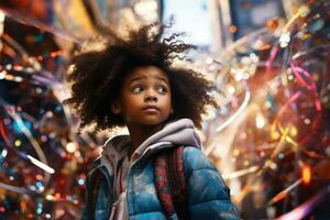 portret van Afrikaanse Amerikaans meisje Aan helder achtergrond. generatief ai foto