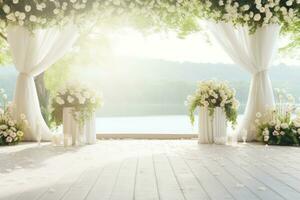 ai gegenereerd bruiloft boog met bloemen foto