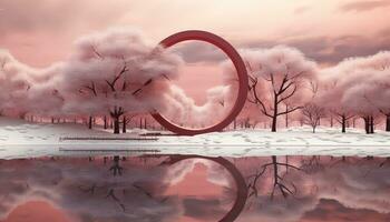 aquamarijn luchten en hyperrealistisch roze wolken circulaire landschap ai gegenereerd foto