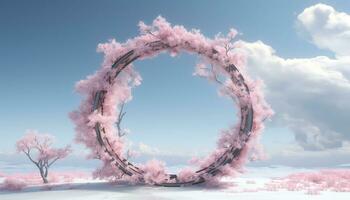 circulaire harmonie structuur temidden van roze wolken ai gegenereerd foto