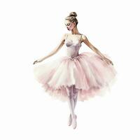 schattig waterverf illustratie van een balletdanseres, roze tutu, pointe schoenen, vol lengte bevallig slank meisje foto