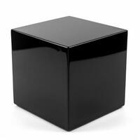zwart kubus Aan een wit achtergrond. vierkant, podium, voetstuk, stadium foto