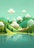 tekenfilm stijl landschap met gras en wolken ai gegenereerd foto