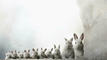 ruimte voor tekst Aan getextureerde achtergrond omringd door baby konijntjes, achtergrond afbeelding, ai gegenereerd foto