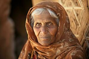 vernederen oud Arabisch dorp oud vrouw. genereren ai foto