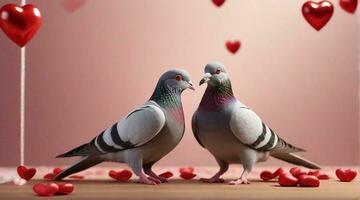 duiven spelen tegen Valentijnsdag dag sfeer achtergrond met ruimte voor tekst, achtergrond afbeelding, ai gegenereerd foto