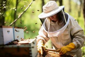 een imker Bij werk met bijen en honing.ai generatief foto