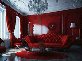 luxe leven kamer rood en wit interieur - ai generatief foto