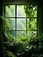 venster met veel van planten. hoge resolutie. ai generatief foto