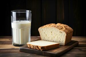 een glas van melk en mooi hoor brood voor ontbijt, ai gegenereerd foto