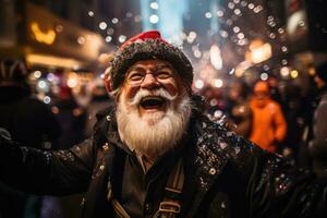 fotograaf in feestelijk kleding vastleggen de vreugde van nieuw jaren vieringen foto
