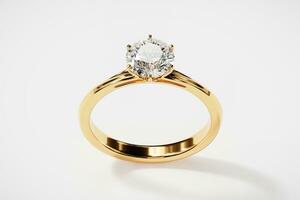 goud diamant ring geïsoleerd Aan wit achtergrond, 3d weergave. foto