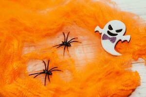 speelgoed- halloween pompoenen met voelde en faux spin web feestelijk decor partij accessoires foto
